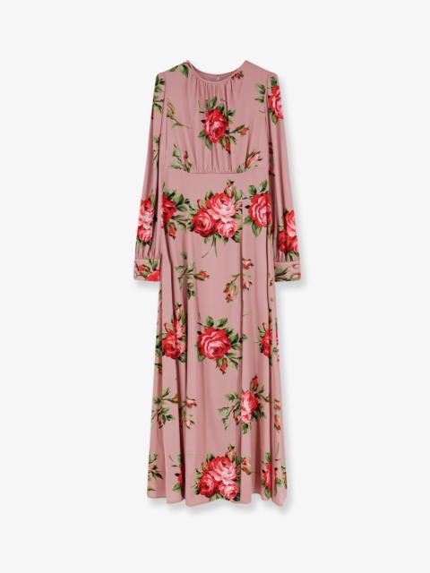 Dolce & Gabbana Dolce & Gabbana Long Silk Dress With Bouquet Rose Print