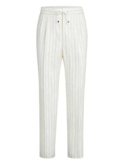 Brunello Cucinelli Stripe Linen Pants with Drawstring and Double Pleats