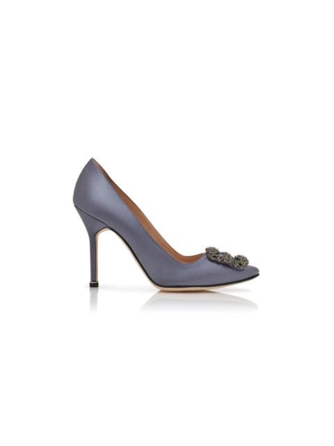 Manolo Blahnik Grey Satin Jewel Buckle Pumps