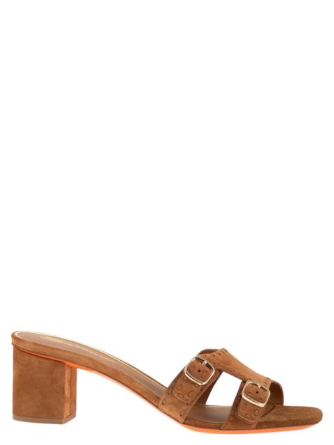 Santoni Santoni Women Suede Mule Sandals With Double Buckle And Block Heel
