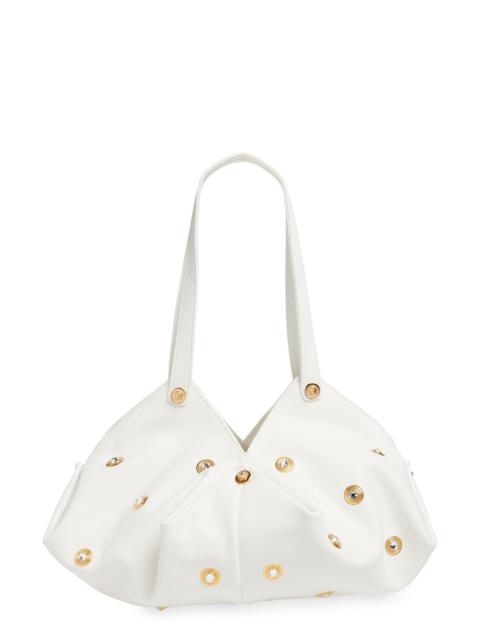 VERSACE Versace Protea Crystal Stud Leather Shoulder Bag in Porcelain White Gold at Nordstrom