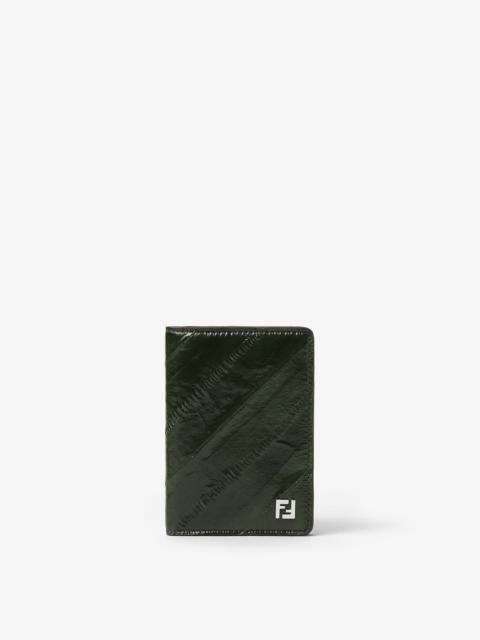 FENDI FF Squared Card Holder Dark green inlaid hagfish leather card holder
