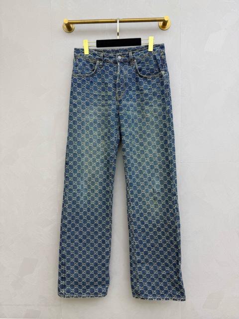 GUCCI Gucci Double G Embroidered Distressed Denim Jeans