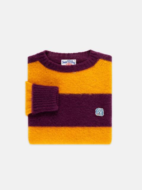 J. PRESS MADE-IN-SCOTLAND PURPLE & YELLOW STRIPE SHAGGY DOG ICON SWEATER - CLASSIC FIT