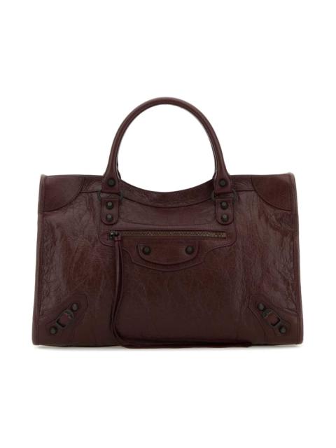 BALENCIAGA Burgundy Leather Medium Le City Handbag