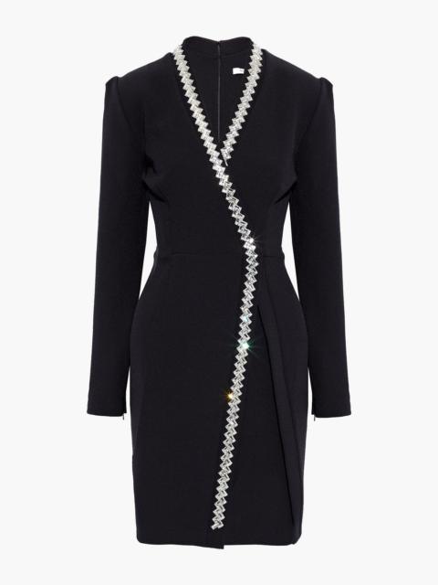 Safiyaa Wrap-effect crystal-embellished stretch-crepe mini dress