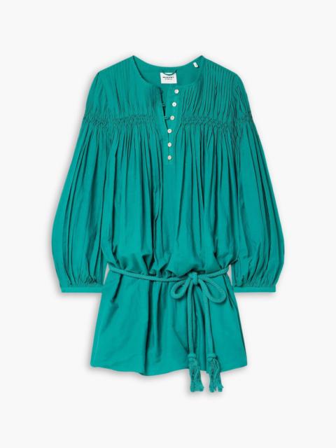 Isabel Marant Étoile Adeliani belted pintucked smocked cotton-blend voile mini dress