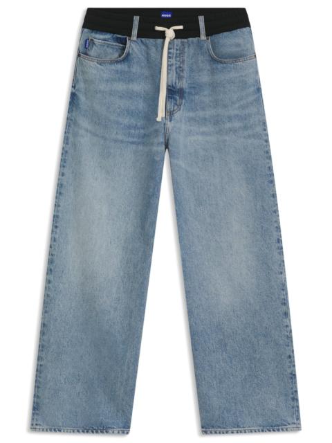 HUGO OVERSIZE-FIT JEANS IN BLUE DENIM WITH JERSEY WAISTBAND