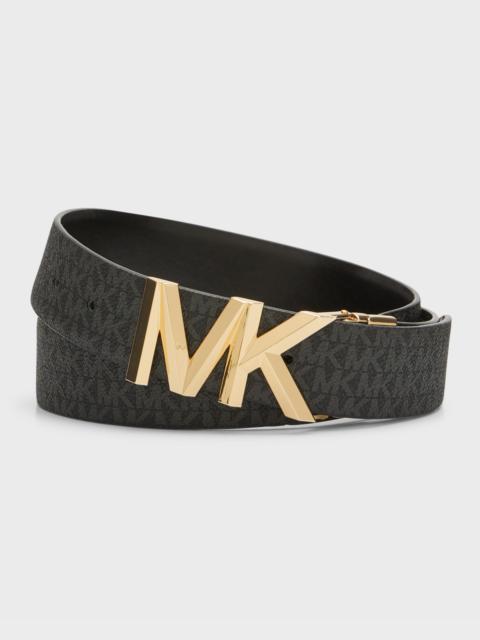 MICHAEL KORS MK Logo Reversible Black Leather Belt