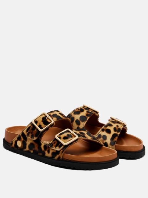 BIRKENSTOCK Arizona leopard-print calf hair slides