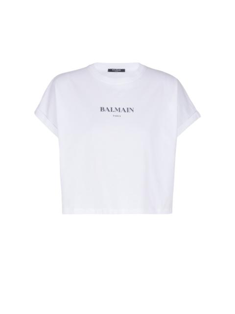 Balmain Cropped T-shirt with Balmain print