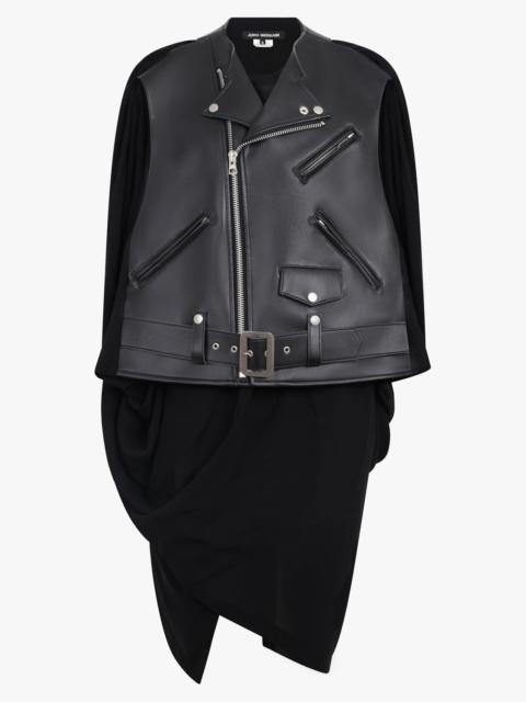 Junya Watanabe LEATHER BIKER JACKET WITH DRAPE ATTACHMENT | BLACK