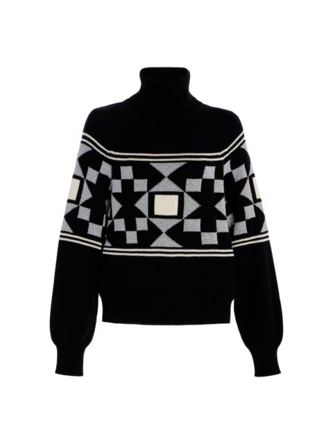 HIGH SPORT Lara Fair Isle Cotton-Blend Turtleneck Sweater black