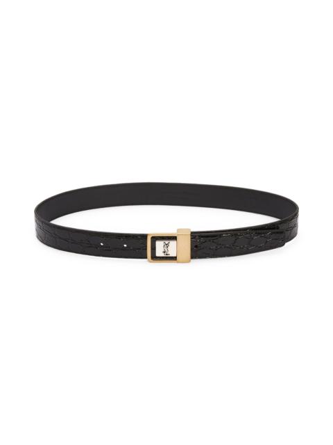 SAINT LAURENT Monogram Croc Embossed Calfskin Leather Belt