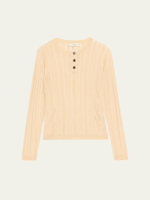 FRAME Laddered Long-Sleeve Ribbed Henley Top