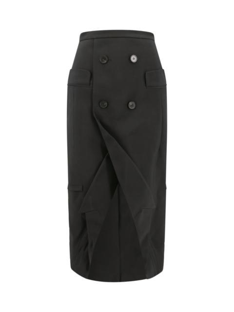 Alexander McQueen Black Long Sartorial Skirt With Front Split In Wool Woman