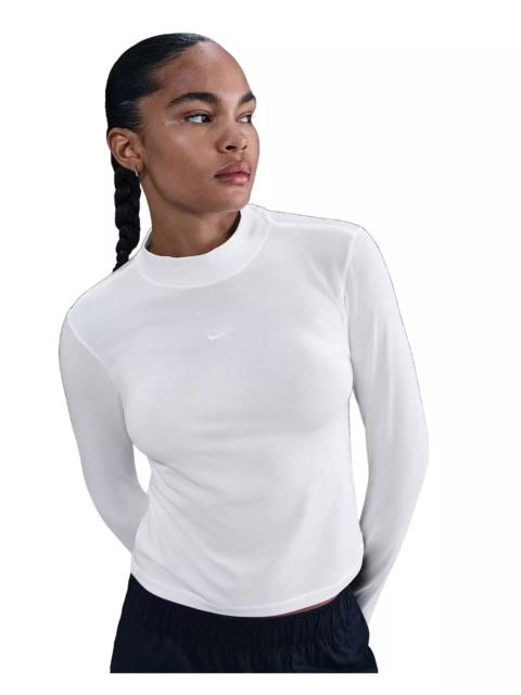 Nike Women's Sportswear Chill Knit Slim Long-Sleeve Mock-Neck T-Shirt -White