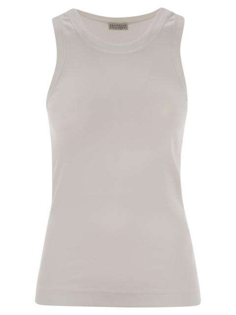 Brunello Cucinelli Brunello Cucinelli Women Stretch Cotton Ribbed Jersey Top With Monile