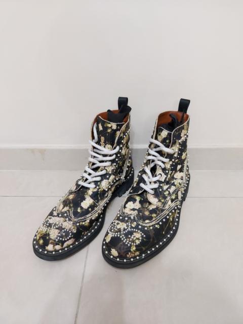 Givenchy SS15 Floral Studded Pearl Commando Leather Combat Boots