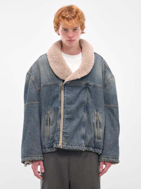 HED MAYNER Blue Denim Shearling Boxy Jacket