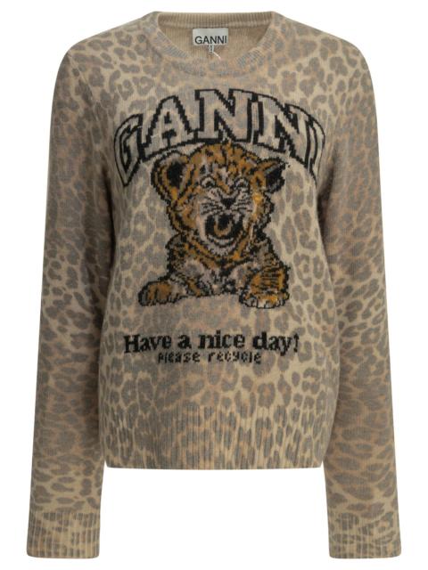GANNI Ganni Tiger Crewneck Sweater Brown
