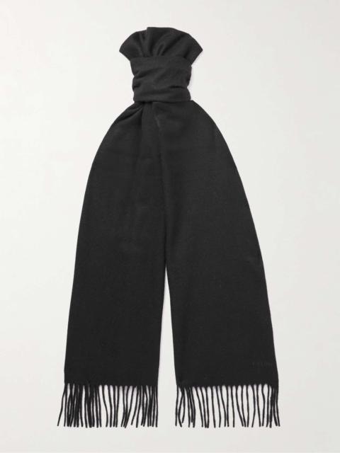 Logo-Embroidered Fringed Cashmere Scarf