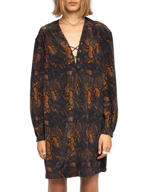 Zadig & Voltaire Zadig & Voltaire Ramela Snakeskin Print Long Sleeve Silk Minidress in Black at Nordstrom