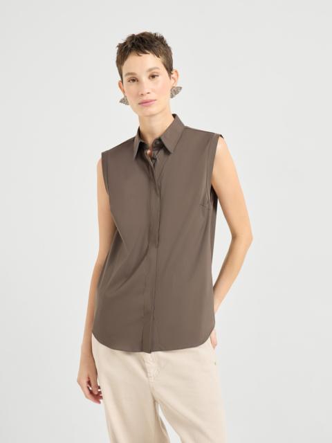 Brunello Cucinelli Stretch cotton poplin sleeveless shirt with shiny trim