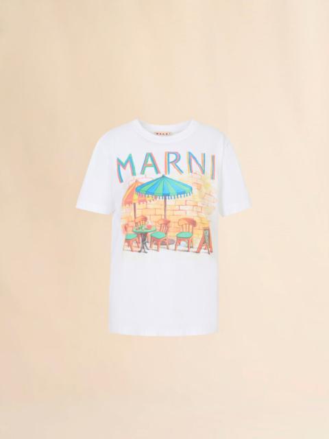 Marni WHITE COTTON T-SHIRT WITH MARNI BAR POSTCARD PRINT