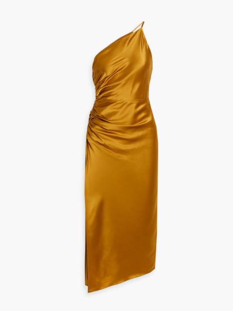 Other Designers One-shoulder ruched silk-satin midi dress
