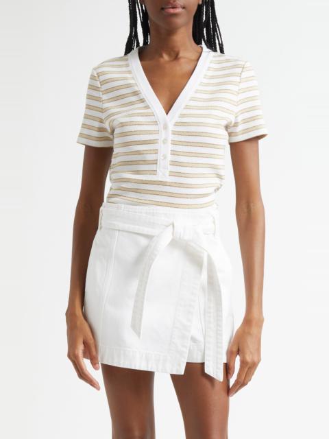 VERONICA BEARD Veronica Beard Dekalb Stripe Stretch Cotton Henley Top in Khaki White at Nordstrom