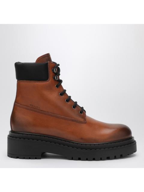 Prada Prada Cognac-Coloured Ankle Boots In Leather And Re-Nylon Women