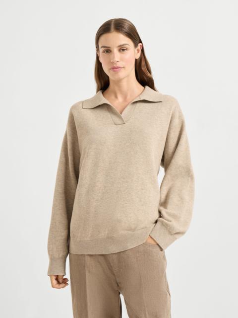 Brunello Cucinelli Cashmere double knit polo shirt with monili