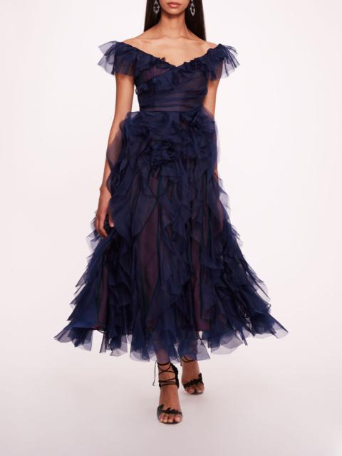 Marchesa MATTE ORGANZA MIDI DRESS