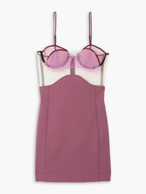 NENSI DOJAKA Gathered tulle-trimmed stretch-crepe mini dress