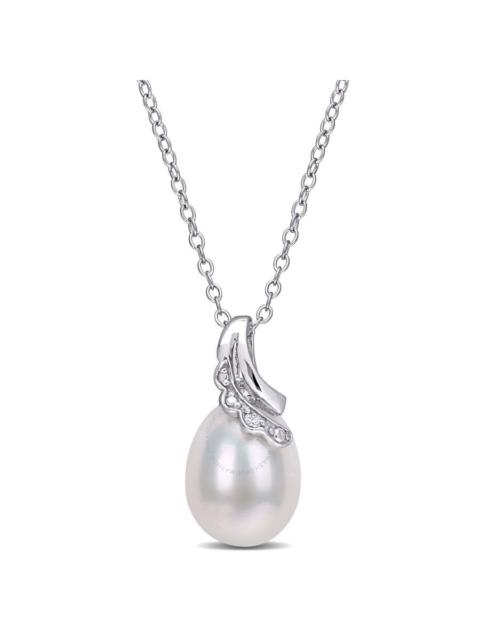 Other Designers AMOUR 8.5-9mm Freshwater Cultured Pearl and Diamond Accent Drop Pendant with Chain In Sterling Silve