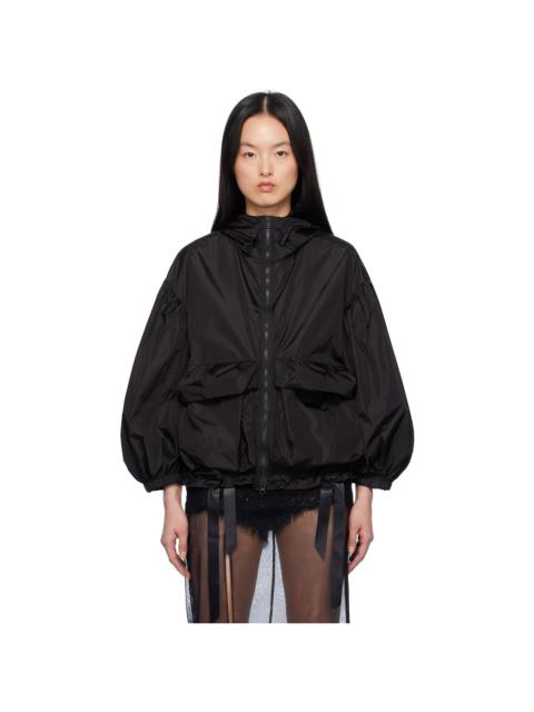 Black Cargo Flap Pocket Puff Sleeve Drawstring Jacket
