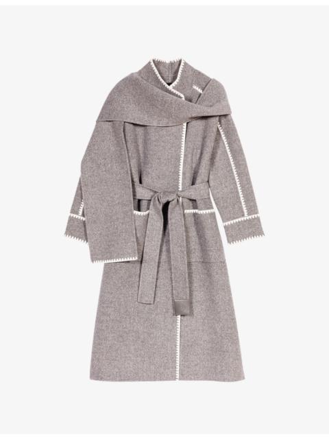 maje Integrated-Scarf Double-Faced Wool-Blend Coat