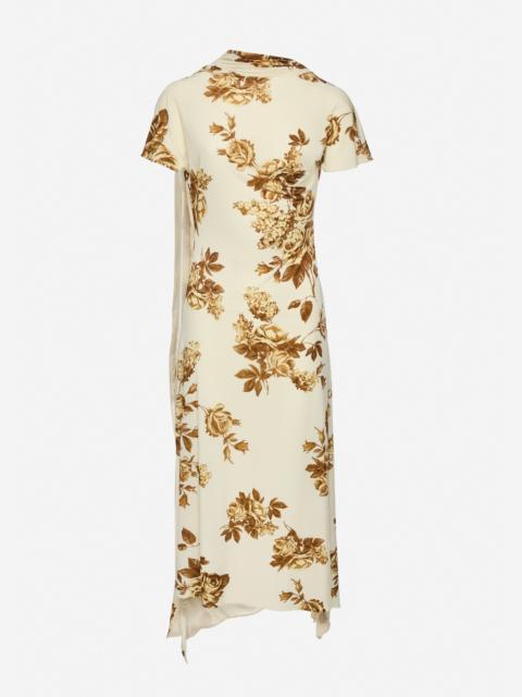 MAGDA BUTRYM Midi dress with scarf detail in cream floral print