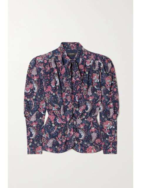 Isabel Marant Batozia Ruched Printed Silk-blend Crepe De Chine Blouse