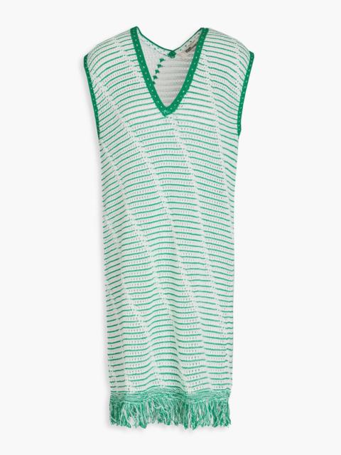 DIANE VON FURSTENBERG Susana fringed striped pointelle-knit cotton mini dress