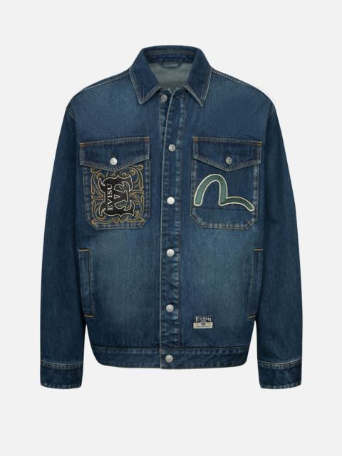 EVISU Sheridan Daicock Print and Seagull Embroidery Regular Fit Denim Shirt Jacket
