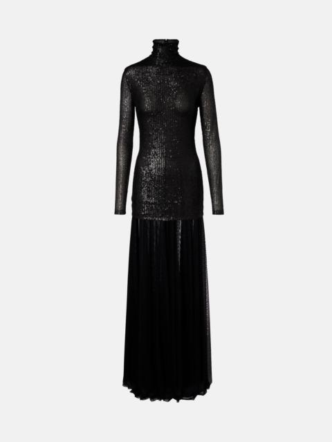 NORMA KAMALI Sequined mesh turtleneck gown