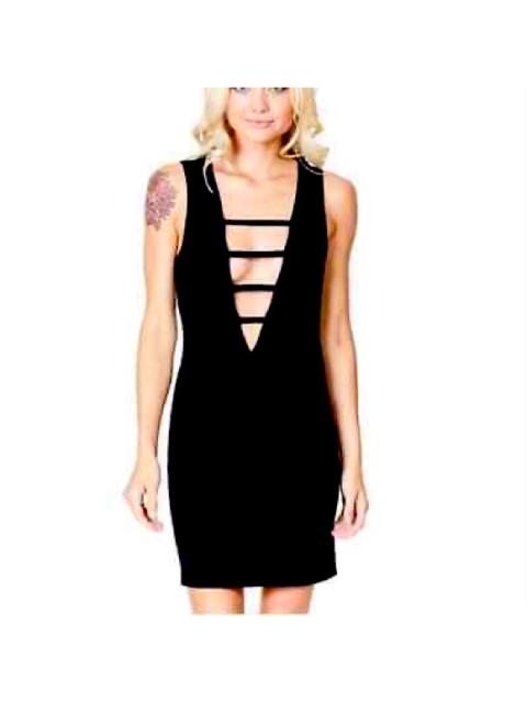 Other Designers LF Emma + Sam Ribbed Deep V Ladder Body-con Dress