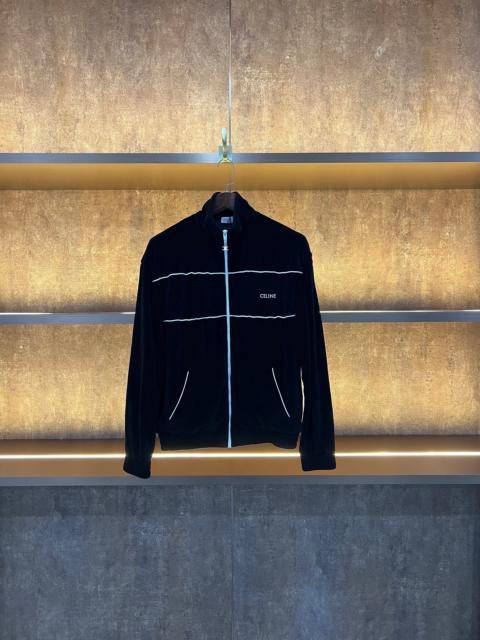 CELINE CELINE Logo-Embroidered Cotton-Blend Velour Track Jacket