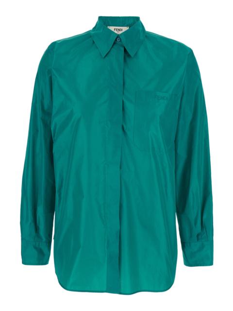 FENDI Fendi Women Blue Shirt With Classic Collar And Logo Lettering On The Front In Silk Woman