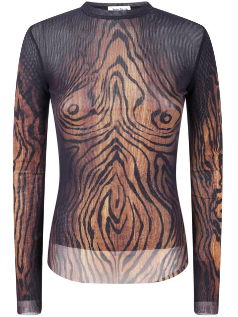 Jean Paul Gaultier Mesh Long Sleeves Top Printed "Wood"