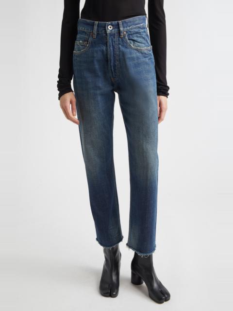 Maison Margiela Maison Margiela Distressed Raw Hem Straight Leg Jeans in Blue Wash at Nordstrom