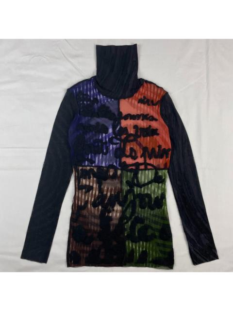 Jean Paul Gaultier 2001 Fall/Winter Jean Paul Gaultier Woman's Face Print Turtleneck Mesh T-Shirt