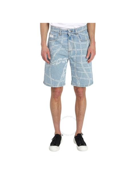 GCDS GCDS Men's New Light Blue Chain-print Denim Shorts